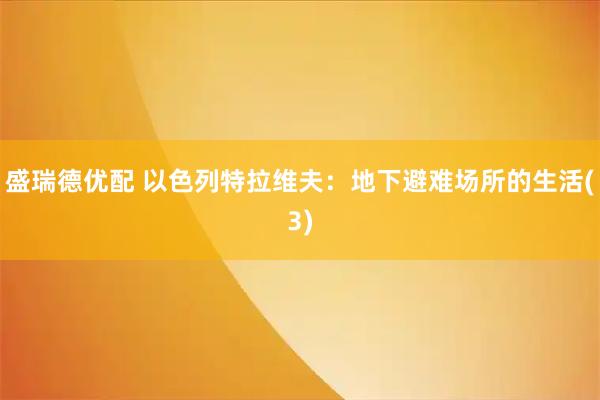 盛瑞德优配 以色列特拉维夫：地下避难场所的生活(3)