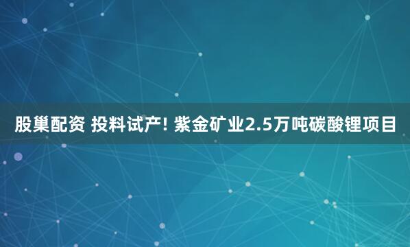 股巢配资 投料试产! 紫金矿业2.5万吨碳酸锂项目