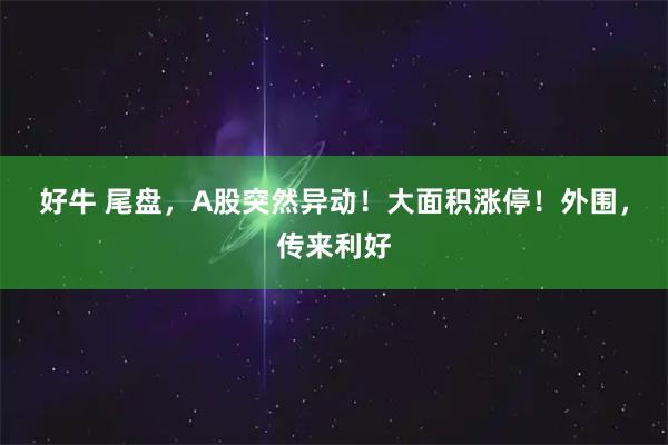好牛 尾盘，A股突然异动！大面积涨停！外围，传来利好