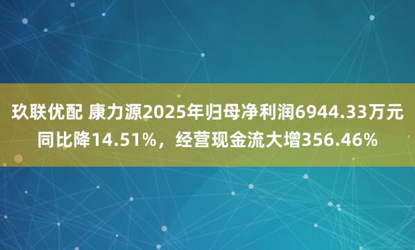 玖联优配 康力源2025年归母净利润6944.33万元同比降14.51%，经营现金流大增356.46%